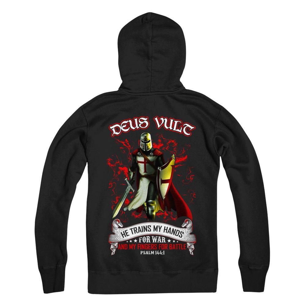 Knight Templar Deus Vult He Trains My Hands For War-T-Shirt & Hoodie-Pullover Hoodie-Black