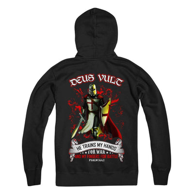 Knight Templar Deus Vult He Trains My Hands For War-T-Shirt & Hoodie-Pullover Hoodie-Black