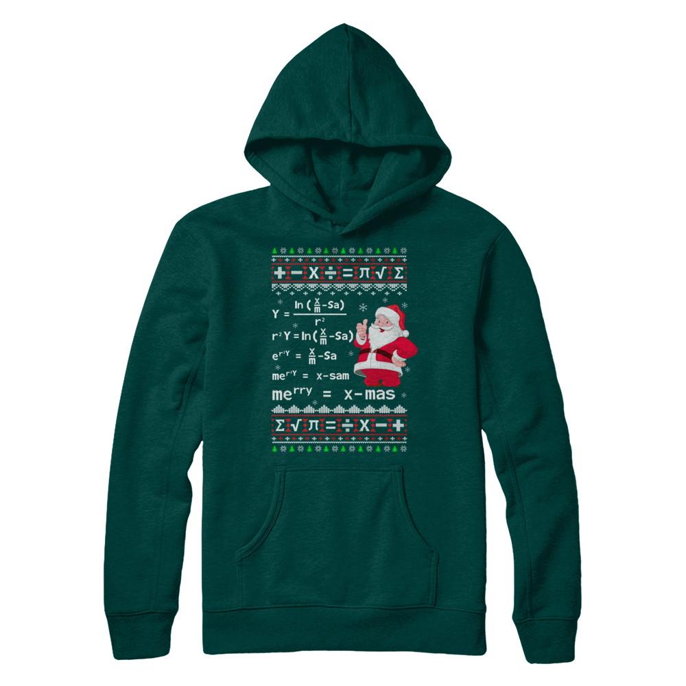 Funny Merry Xmas In Math Ugly Christmas Sweater-T-Shirt & Sweatshirt-Pullover Hoodie-Deep Forest