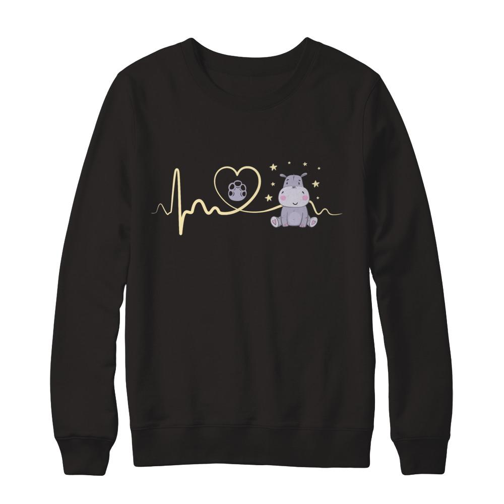 Hippo Cute Preemie Baby Heartbeat-T-Shirt & Sweatshirt-Crewneck Sweatshirt-Black