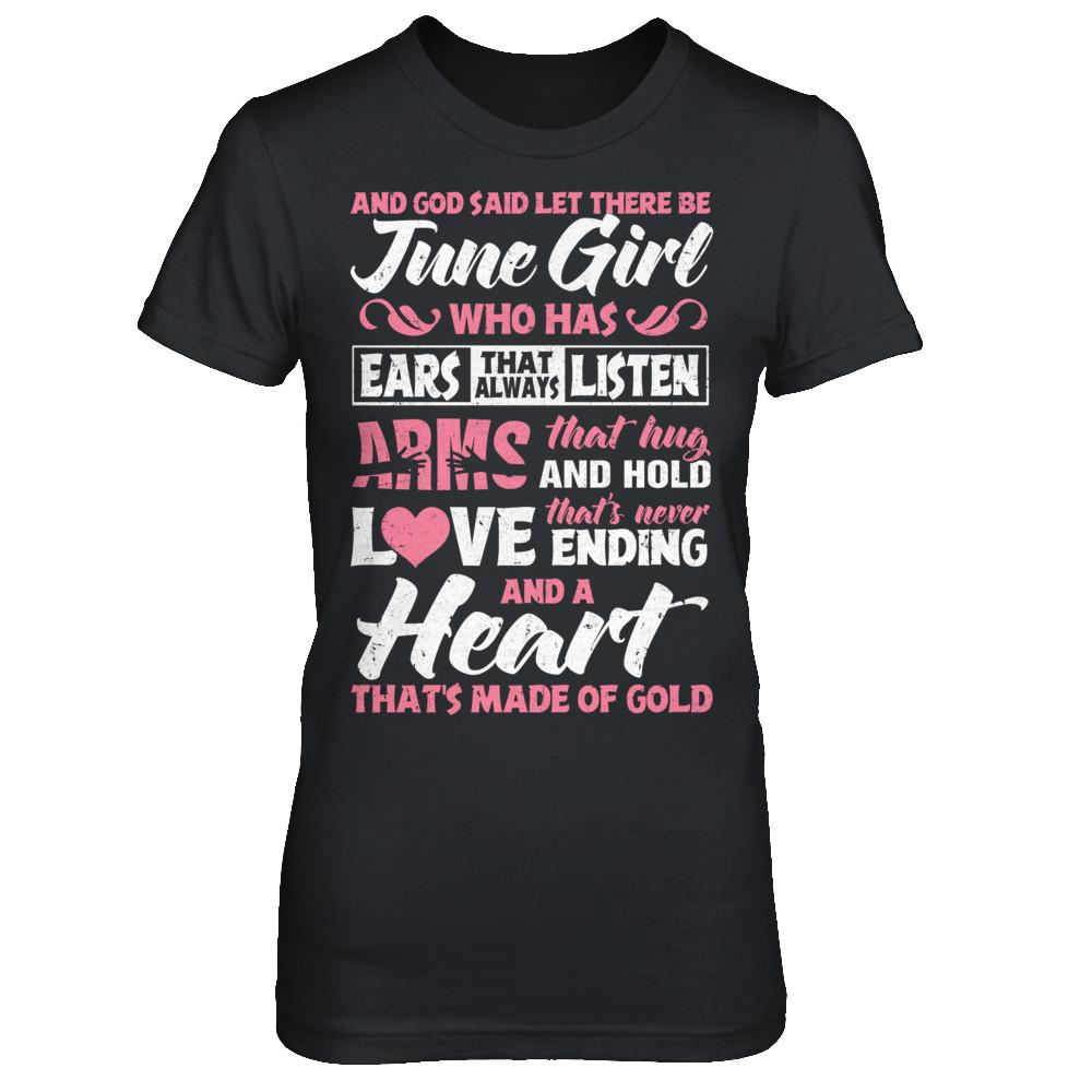 And God Said Let There Be June Girl Ears Arms Love Heart-T-Shirt & Hoodie-Women's T-Shirt-Black