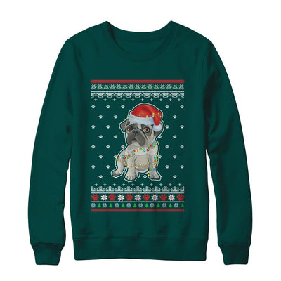 Pug Christmas Ugly Sweater Lights Dog Xmas Gift-T-Shirt & Sweatshirt-Crewneck Sweatshirt-Deep Forest