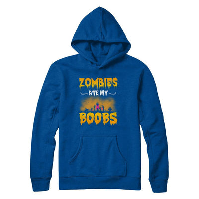 Zombies Ate My Boobs Breast Cancer Pink Halloween-T-Shirt & Hoodie-Pullover Hoodie-Deep Royal