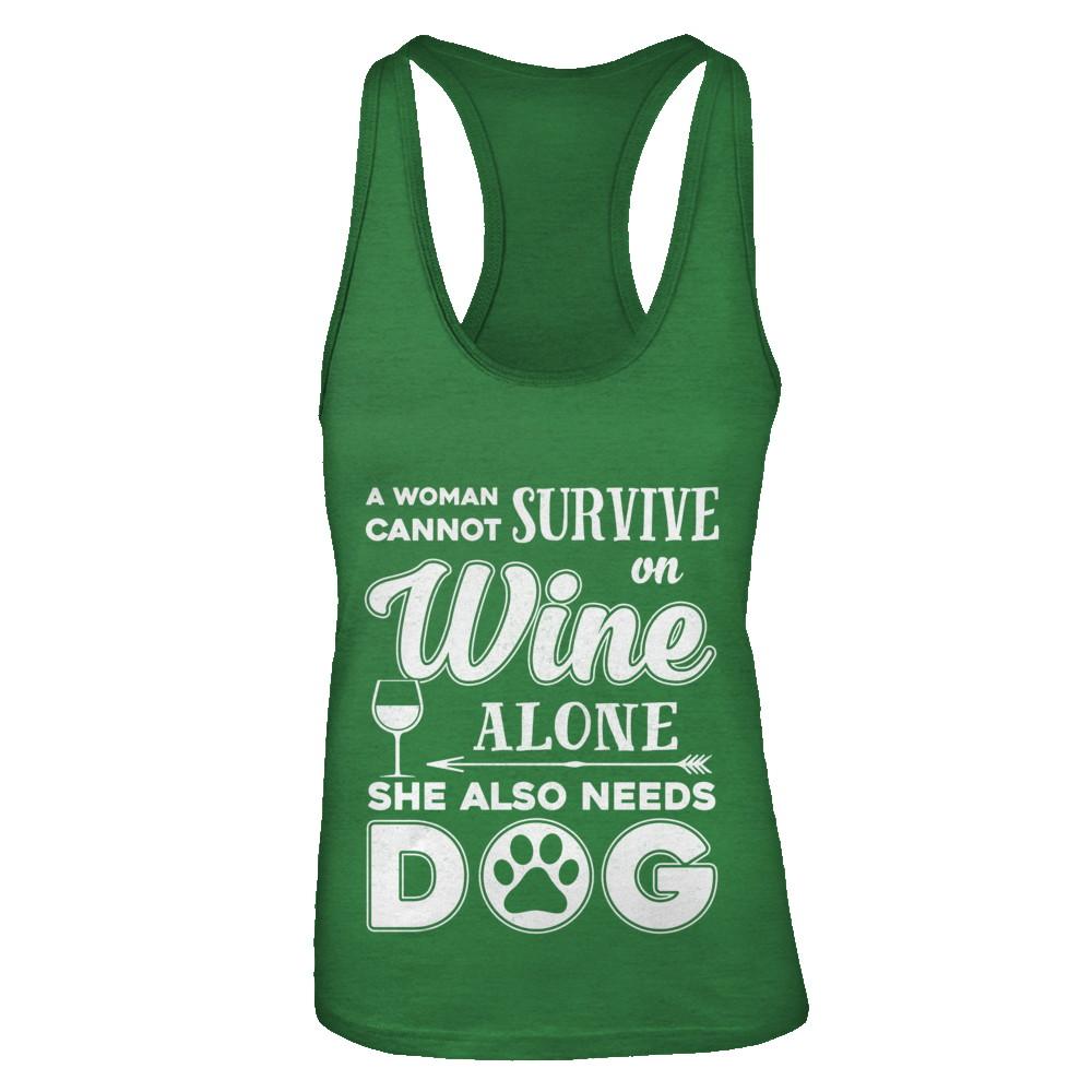 A Woman Cannot Survive On Wine Alone Need Cat-T-Shirt & Tank Top-Women's Ideal Racerback Tank-Kelly Green