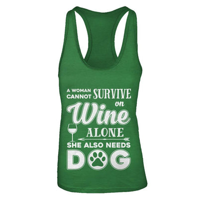 A Woman Cannot Survive On Wine Alone Need Cat-T-Shirt & Tank Top-Women's Ideal Racerback Tank-Kelly Green