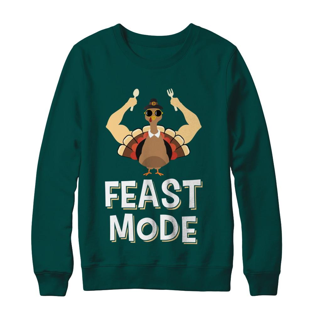 Feast Mode Food Funny Turkey Thanksgiving Day-T-Shirt & Sweatshirt-Crewneck Sweatshirt-Deep Forest
