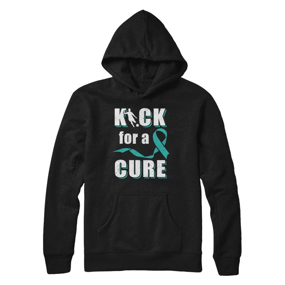 Kick For A Cure Soccer Teal Ovarian Cancer Awareness-T-Shirt & Hoodie-Pullover Hoodie-Black