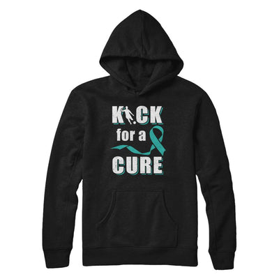 Kick For A Cure Soccer Teal Ovarian Cancer Awareness-T-Shirt & Hoodie-Pullover Hoodie-Black