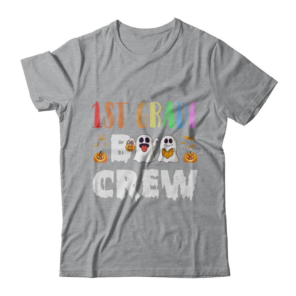 Cute Boo Crew 1st Grade Teacher Halloween-T-Shirt & Hoodie-Classic T-Shirt-Sport Grey
