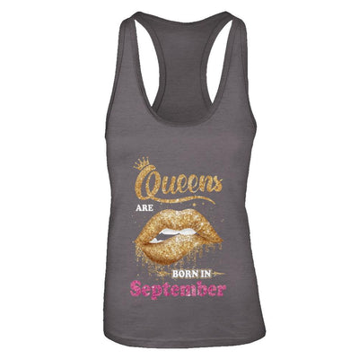 Lipstick Black Queens Are Born In September Birthday Gift-T-Shirt & Tank Top-Women's Ideal Racerback Tank-Dark Grey