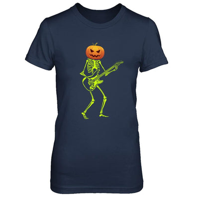 Pumpkin Skeleton Play Guitar Luminous Costume Halloween-T-Shirt & Hoodie-Women's T-Shirt-Navy