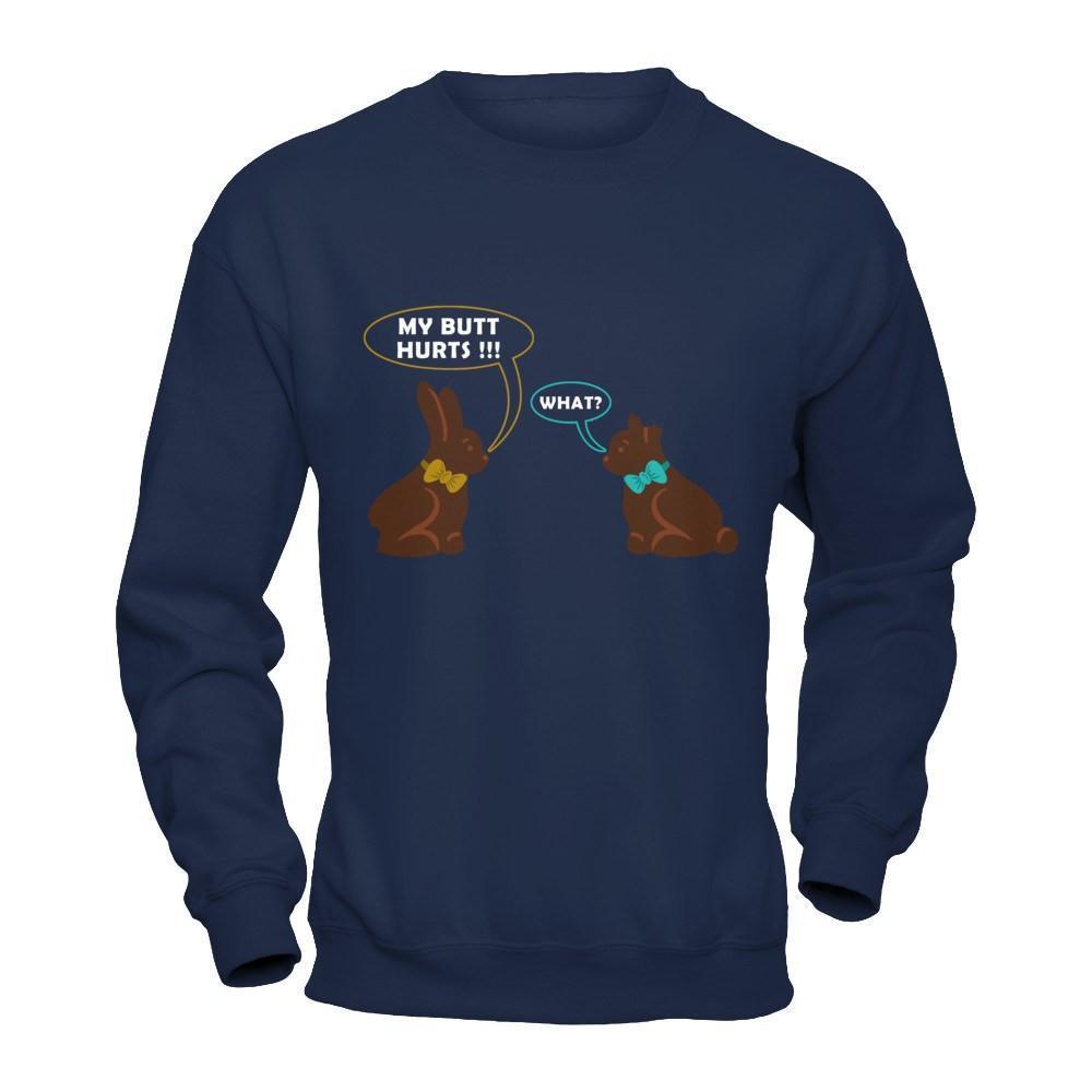 My Butt Hurts What Funny Easter Bunny-T-Shirt & Hoodie-Crewneck Sweatshirt-Navy