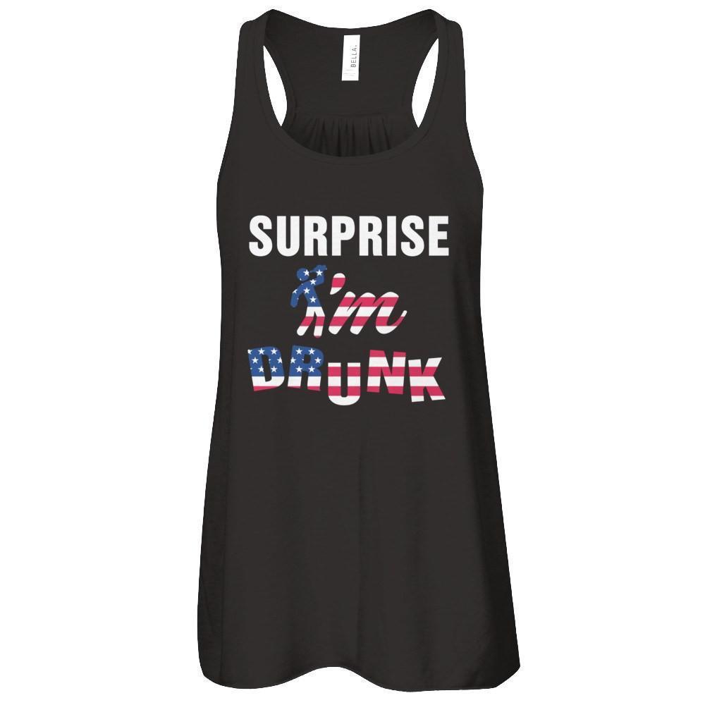 Surprise I'm Drunk 4Th Of July-T-Shirt & Tank Top-Women's Flowy Racerback Tank-Black