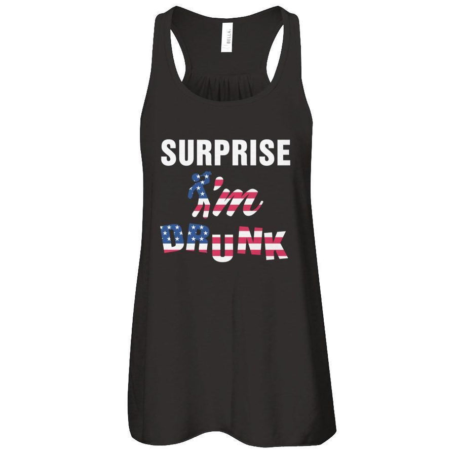 Surprise I'm Drunk 4Th Of July-T-Shirt & Tank Top-Women's Flowy Racerback Tank-Black