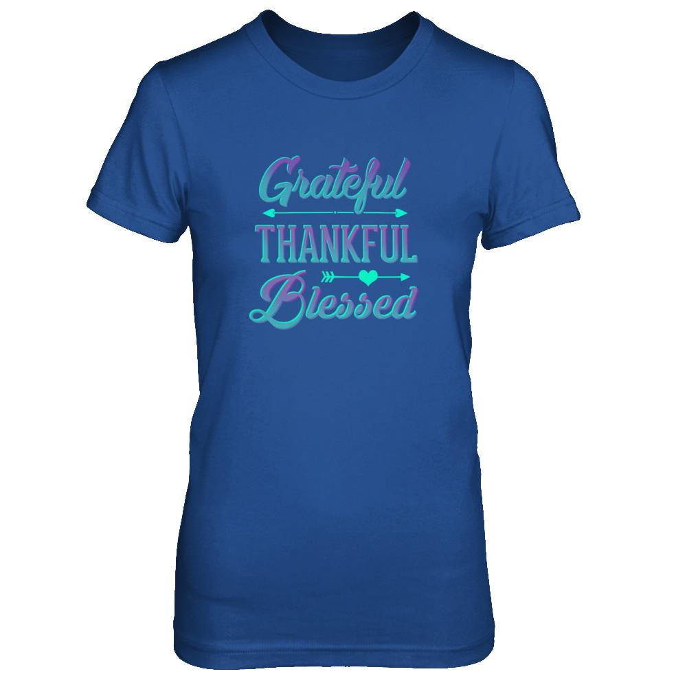 Grateful Thankful Blessed Thanksgiving-T-Shirt & Tank Top-Women's T-Shirt-Royal