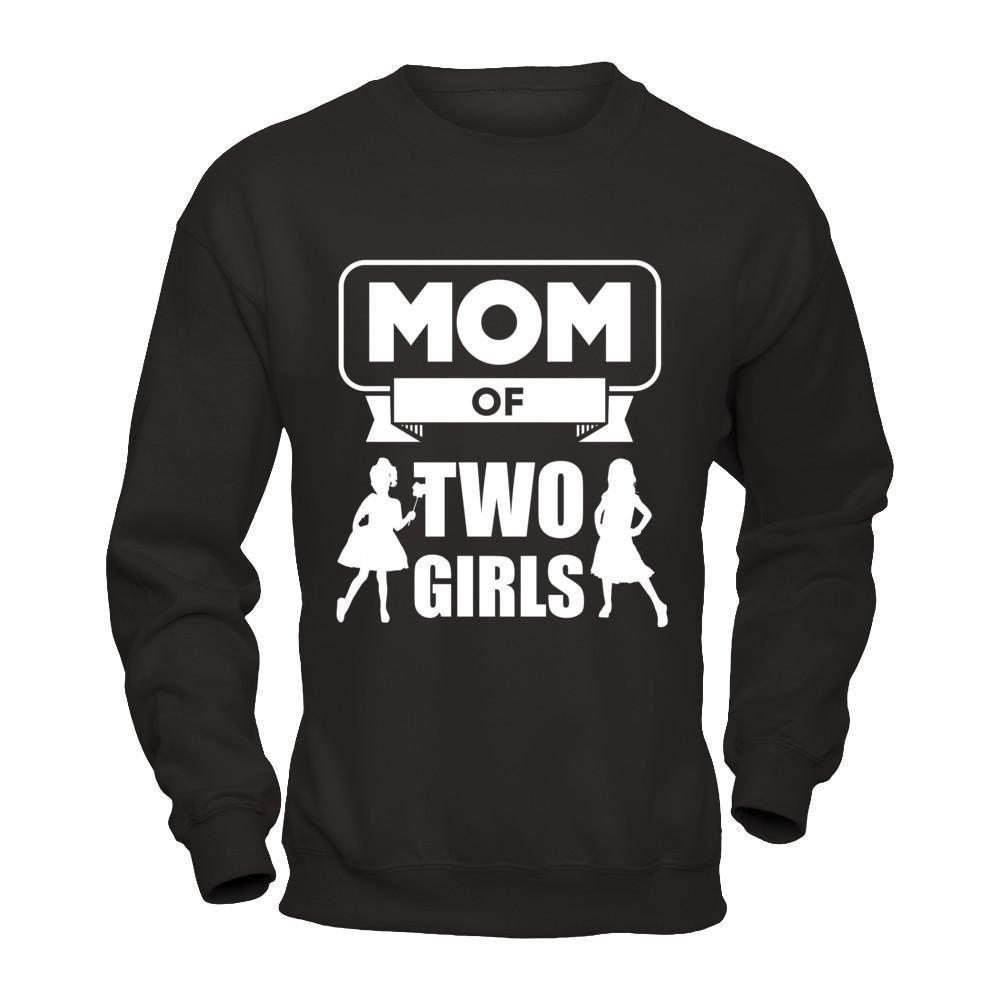 Mom Of Two Girls-T-Shirt & Hoodie-Crewneck Sweatshirt-Black