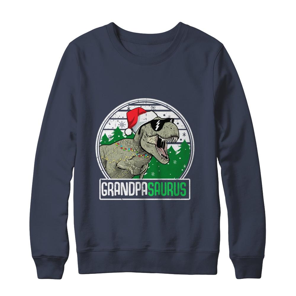 Grandpasaurus Grandpa Dinosaur T-Rex Family Christmas-T-Shirt & Sweatshirt-Crewneck Sweatshirt-Navy