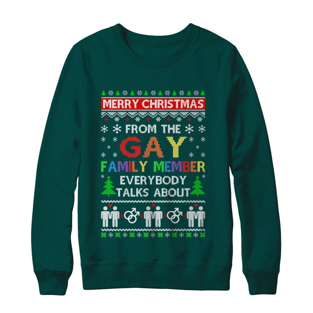 LGBT Merry Christmas From Gay Family Ugly Christmas Sweater-T-Shirt & Sweatshirt-Crewneck Sweatshirt-Deep Forest