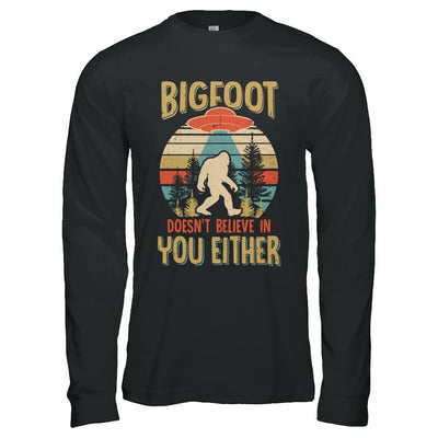 Retro Bigfoot Doesn't Believe In You Either UFO-T-Shirt & Hoodie-Long Sleeve T-Shirt-Black