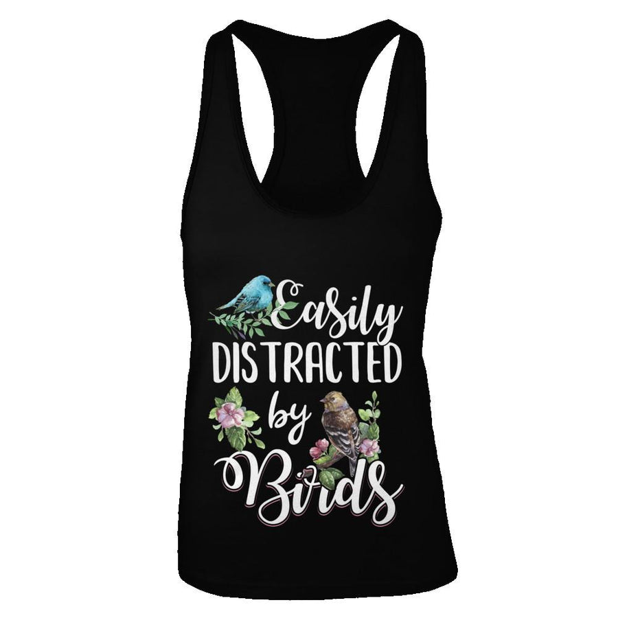Easily Distracted By Birds-T-Shirt & Tank Top-Women's Ideal Racerback Tank-Black