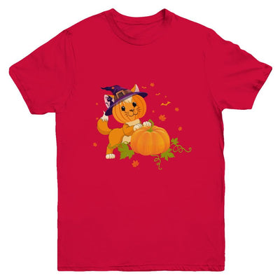 Funny Halloween Cat Pumpkin Costume Youth-Youth Shirt-Youth T-Shirt-Red