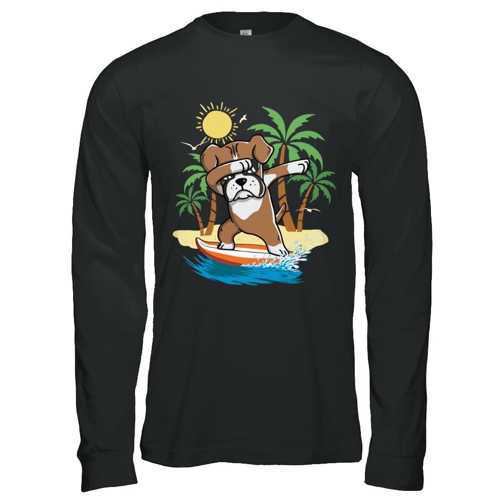 Summer Vacation Dabbing Boxer Surfing Surfboard Gift-T-Shirt & Hoodie-Long Sleeve T-Shirt-Black
