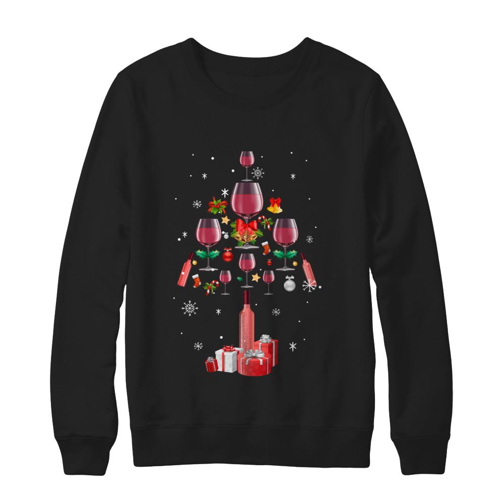 Drink Wine Christmas Tree Wine Xmas Gifts-T-Shirt & Sweatshirt-Crewneck Sweatshirt-Black