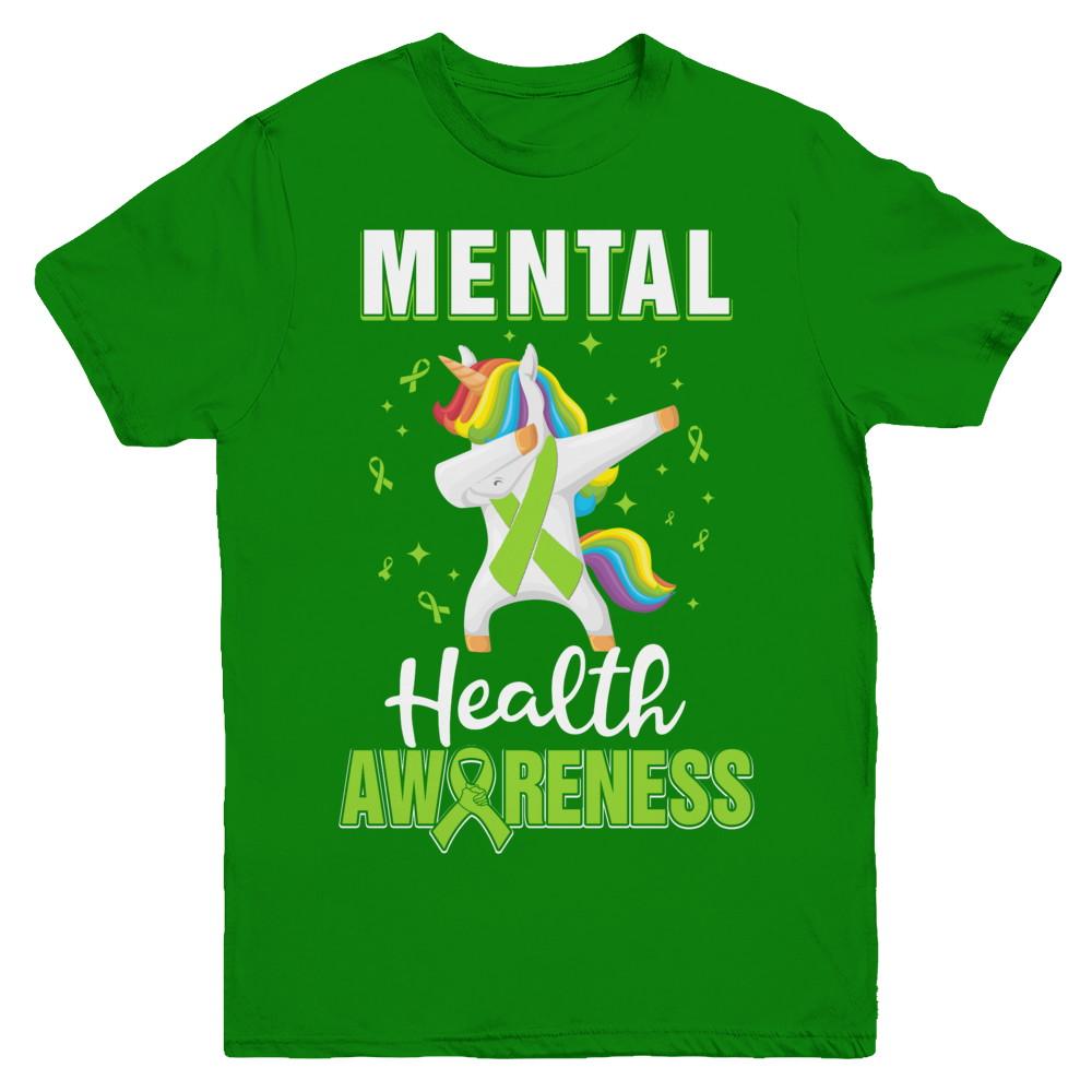 Inspirational Mental Health Awareness Unicorn Support Youth-Youth Shirt-Youth T-Shirt-Irish Green