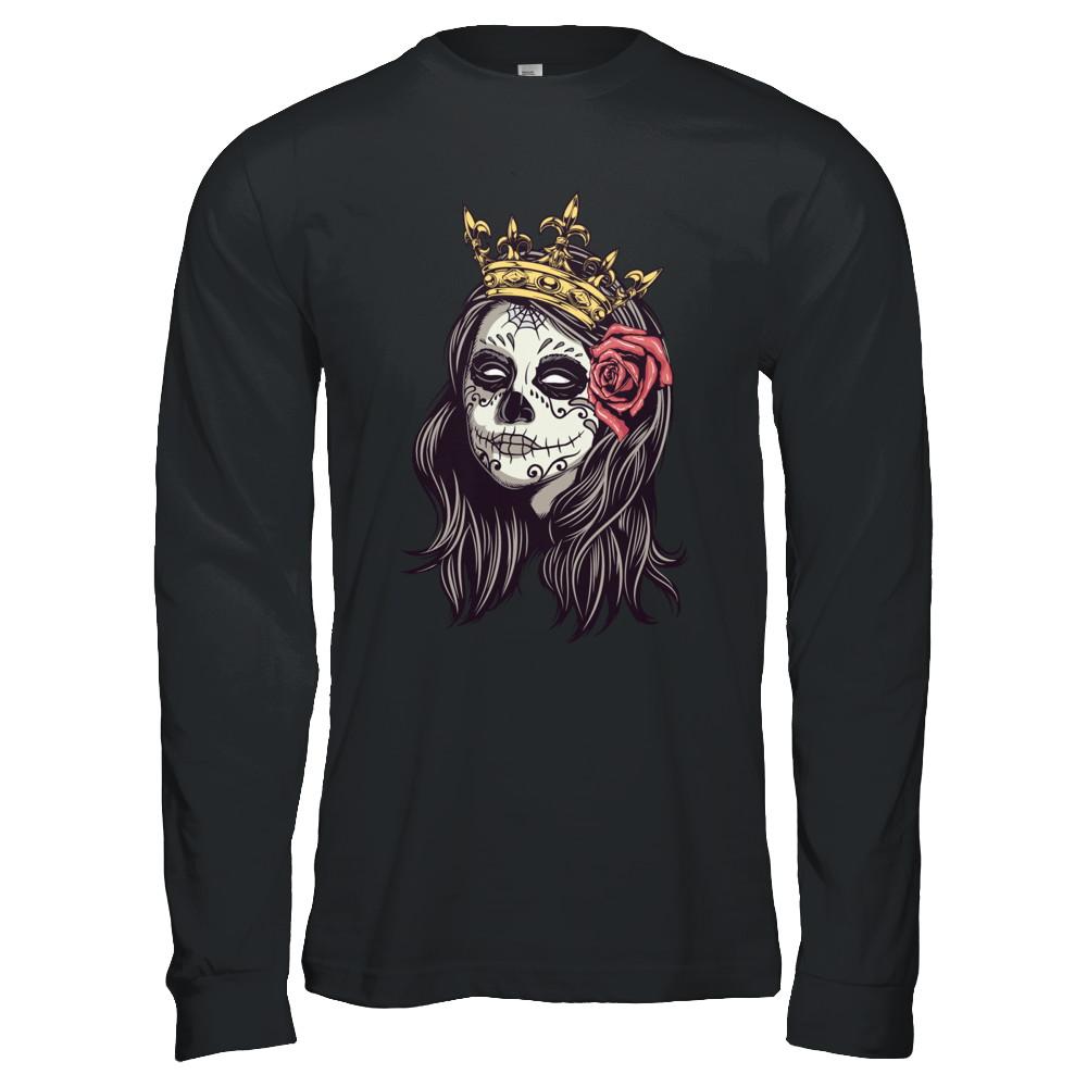 Halloween Queen Tattoos Costume Skeleton-T-Shirt & Hoodie-Long Sleeve T-Shirt-Black