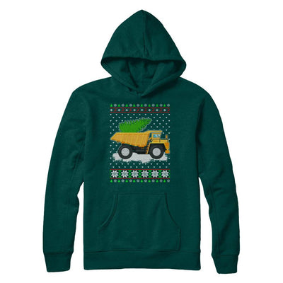 Yellow Dump Truck Trucker Ugly Christmas Sweater-T-Shirt & Sweatshirt-Pullover Hoodie-Deep Forest