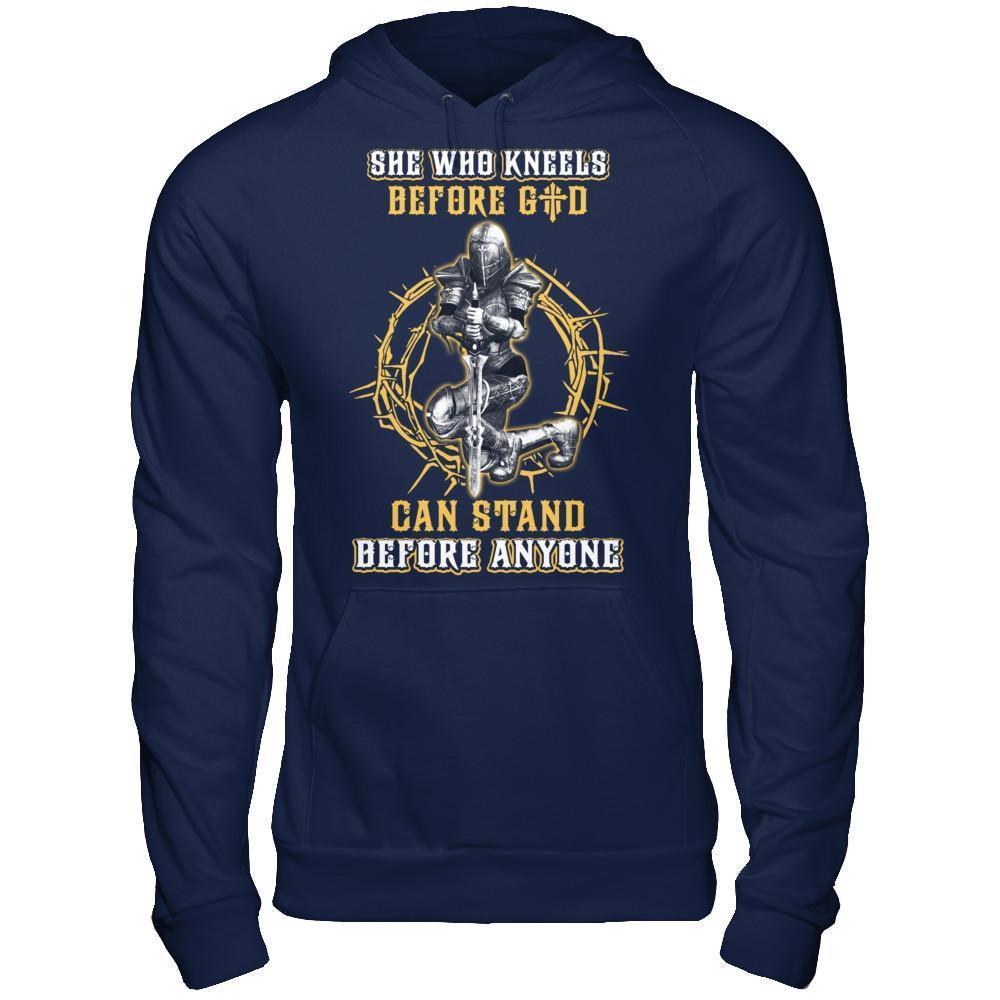 Knight Templar She Who Kneels Before God Can Stand Before Anyone-T-Shirt & Hoodie-Pullover Hoodie-Navy