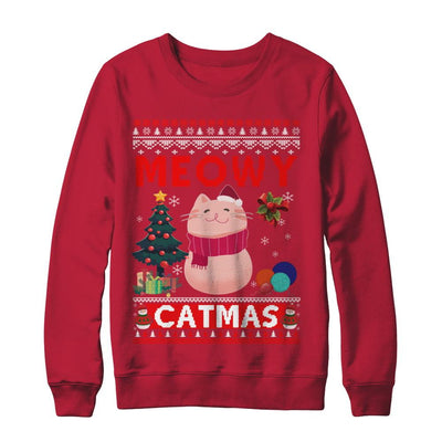 Meowy Catmas Ugly Sweater Cat Christmas-T-Shirt & Sweatshirt-Crewneck Sweatshirt-Red