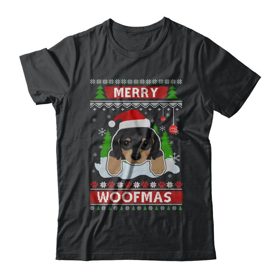 Dachshund Merry Woofmas Ugly Christmas Sweater-T-Shirt & Sweatshirt-Classic T-Shirt-Black
