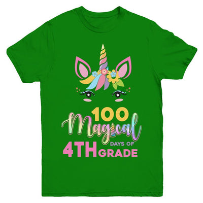100 Magical Days Of 4Th Grade School Unicorn Girl Gift Youth-Youth Shirt-Youth T-Shirt-Irish Green