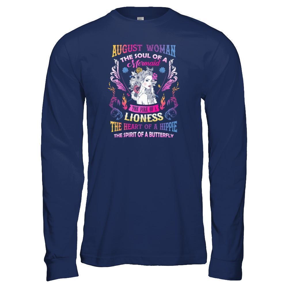 August Woman The Soul Of A Mermaid Birthday-T-Shirt & Tank Top-Long Sleeve T-Shirt-Navy