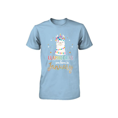 Llama Unicorn Llamacorns Born In January Birthday Gift Youth-Youth Shirt-Toddler T-Shirt-Light Blue