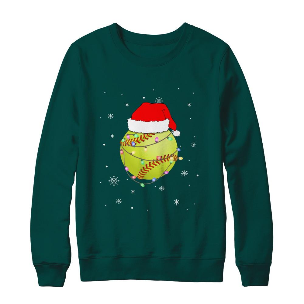 Santa Hat Softball Christmas Gifts-T-Shirt & Sweatshirt-Crewneck Sweatshirt-Deep Forest