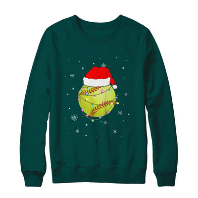 Santa Hat Softball Christmas Gifts-T-Shirt & Sweatshirt-Crewneck Sweatshirt-Deep Forest