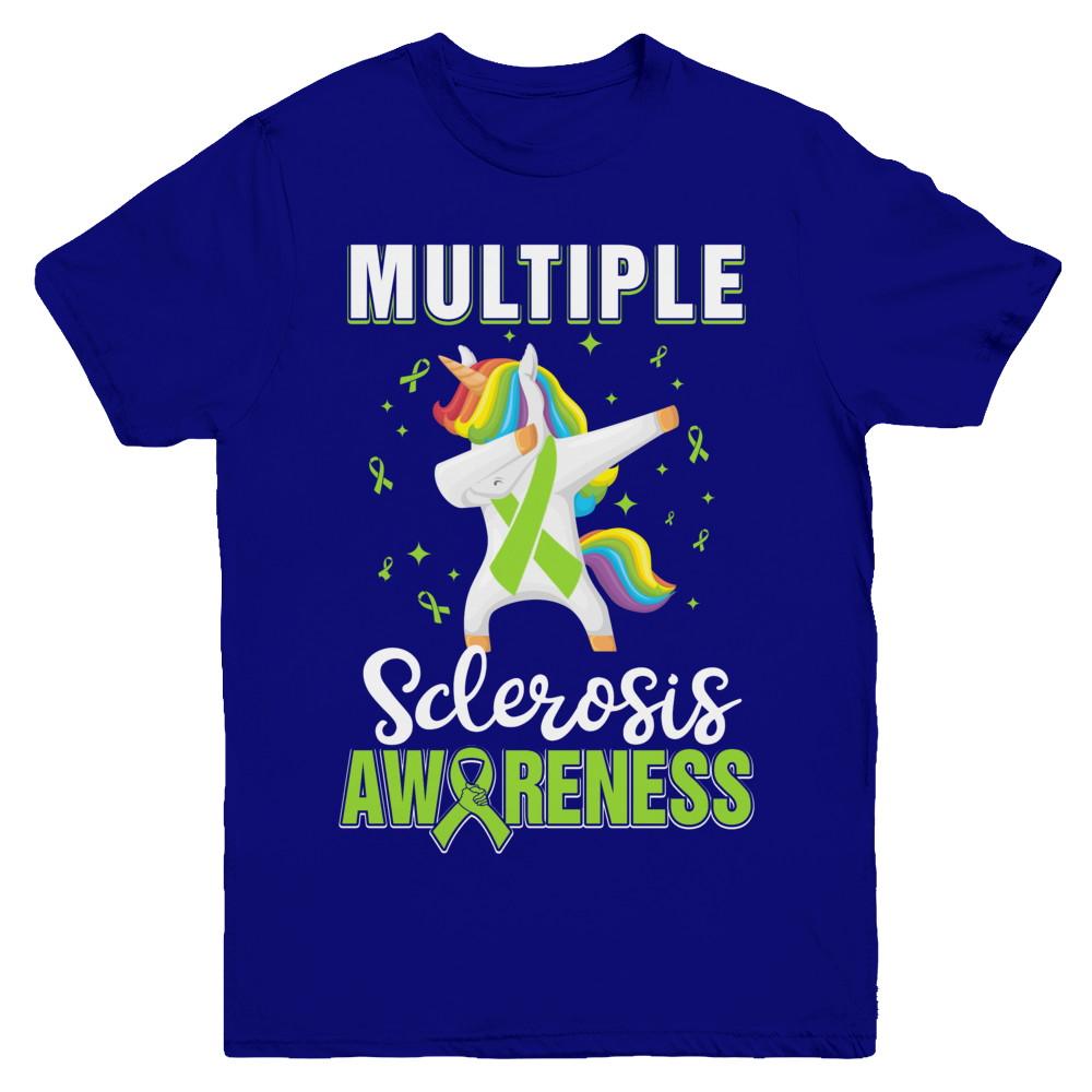 Inspirational Multiple Sclerosis Awareness Unicorn Support Youth-Youth Shirt-Youth T-Shirt-Navy