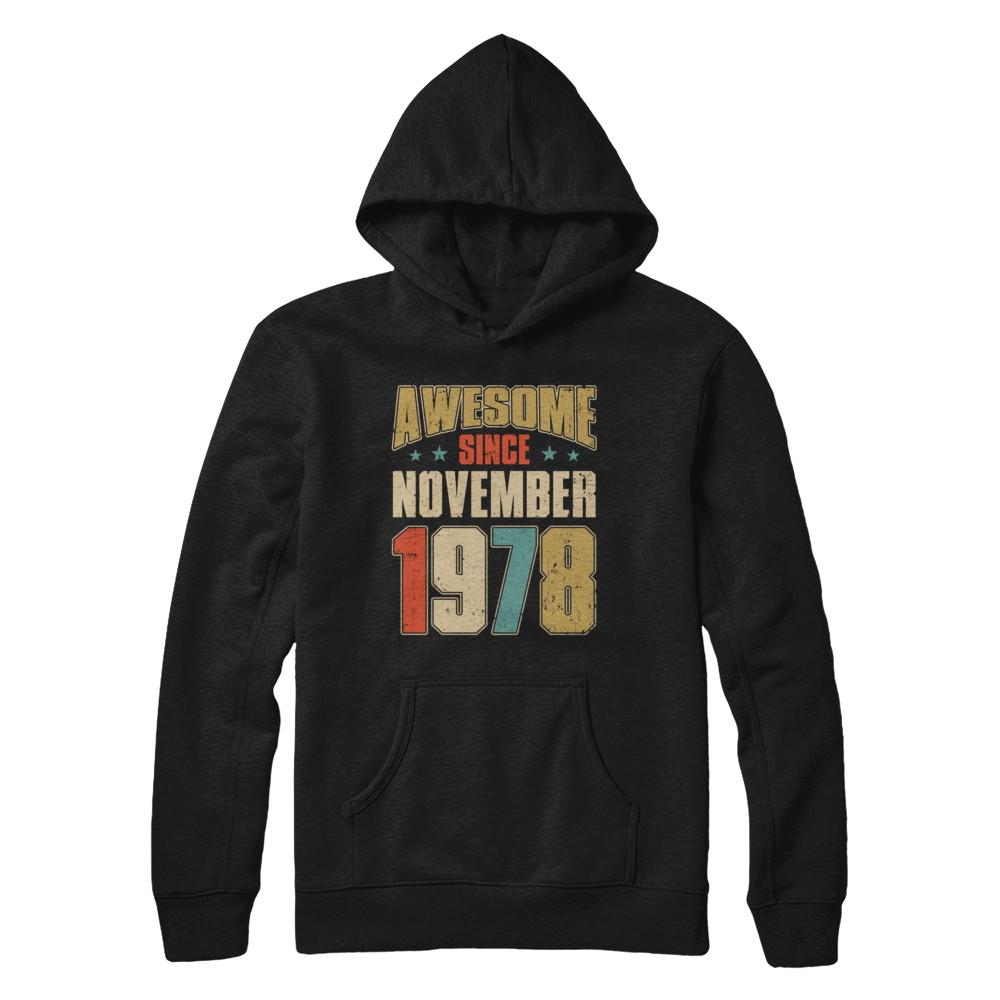 Vintage Retro Awesome Since November 1978 43th Birthday-T-Shirt & Hoodie-Pullover Hoodie-Black