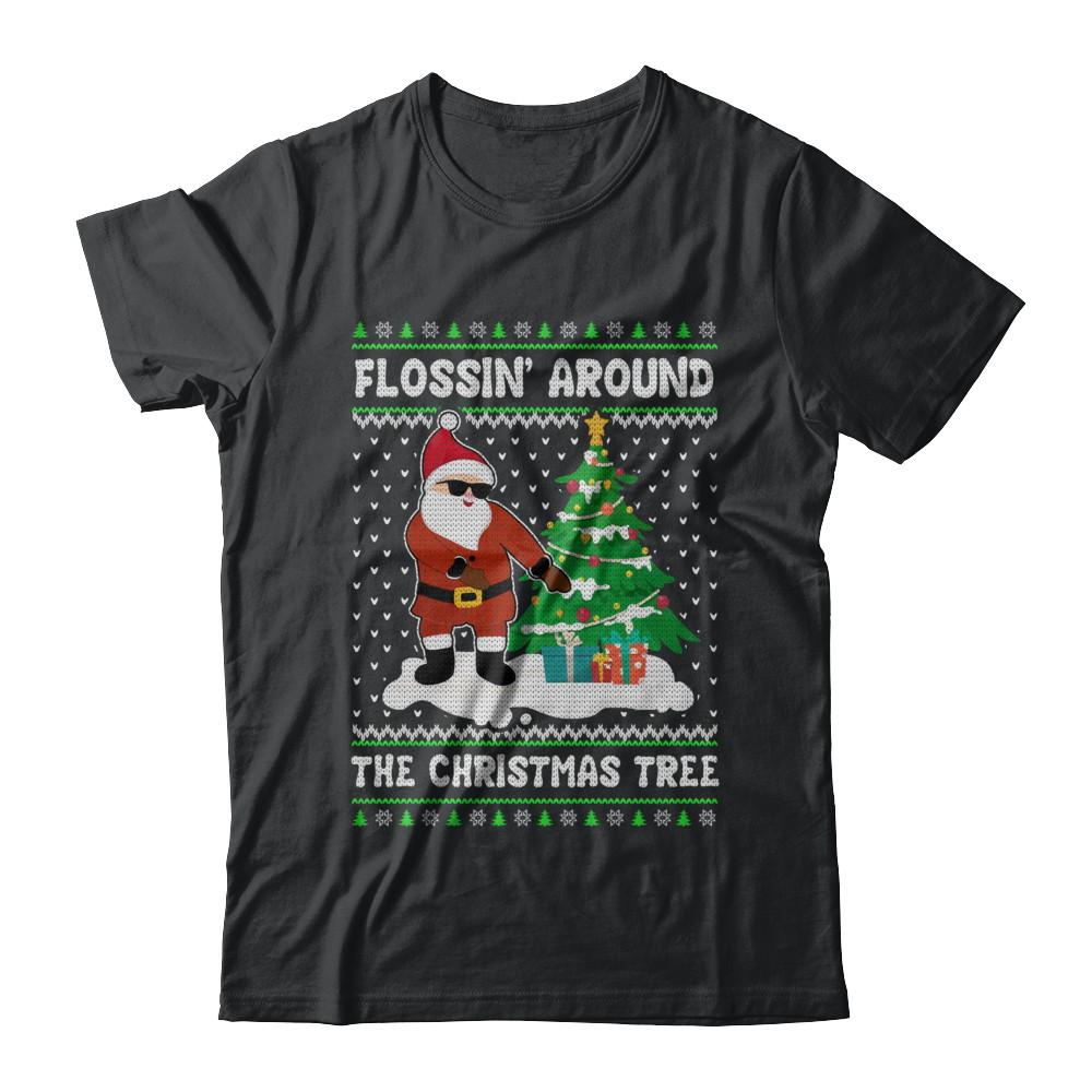 Flossin' Around The Christmas Tree Flossing Ugly Sweater-T-Shirt & Sweatshirt-Classic T-Shirt-Black