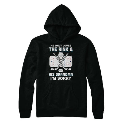 He Only Loves The Rink And His Grandma Funny Grandma Hockey-T-Shirt & Hoodie-Pullover Hoodie-Black