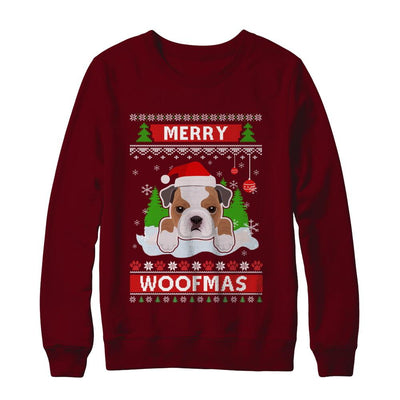 Bulldog Merry Woofmas Ugly Christmas Sweater-T-Shirt & Sweatshirt-Crewneck Sweatshirt-Maroon