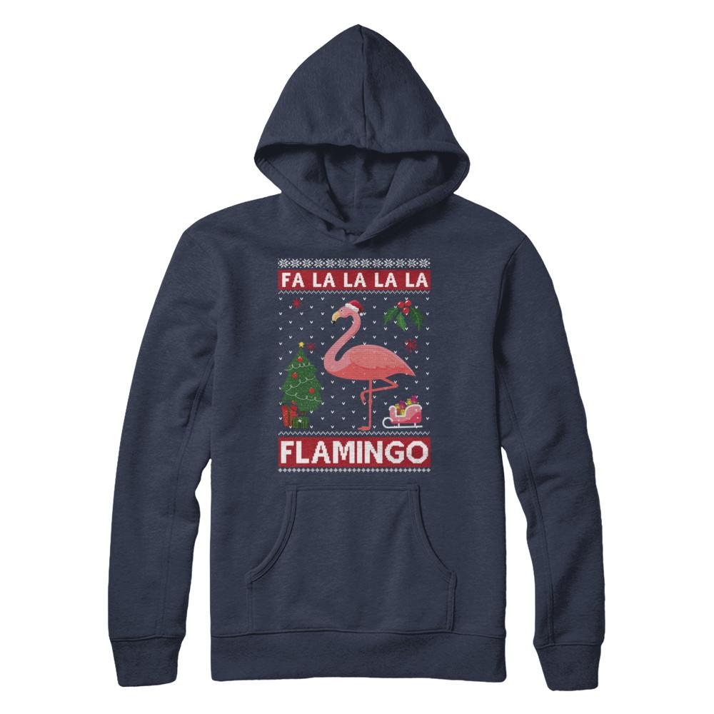 Cute Pink Flamingo Santa Hat Merry Christmas Sweater-T-Shirt & Sweatshirt-Pullover Hoodie-Navy