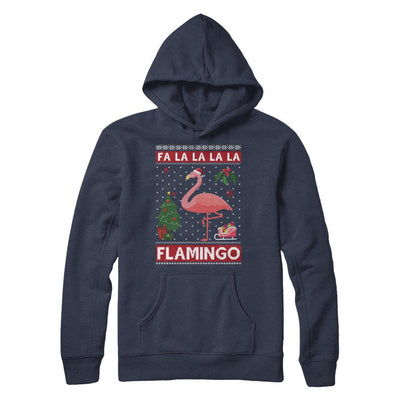 Cute Pink Flamingo Santa Hat Merry Christmas Sweater-T-Shirt & Sweatshirt-Pullover Hoodie-Navy