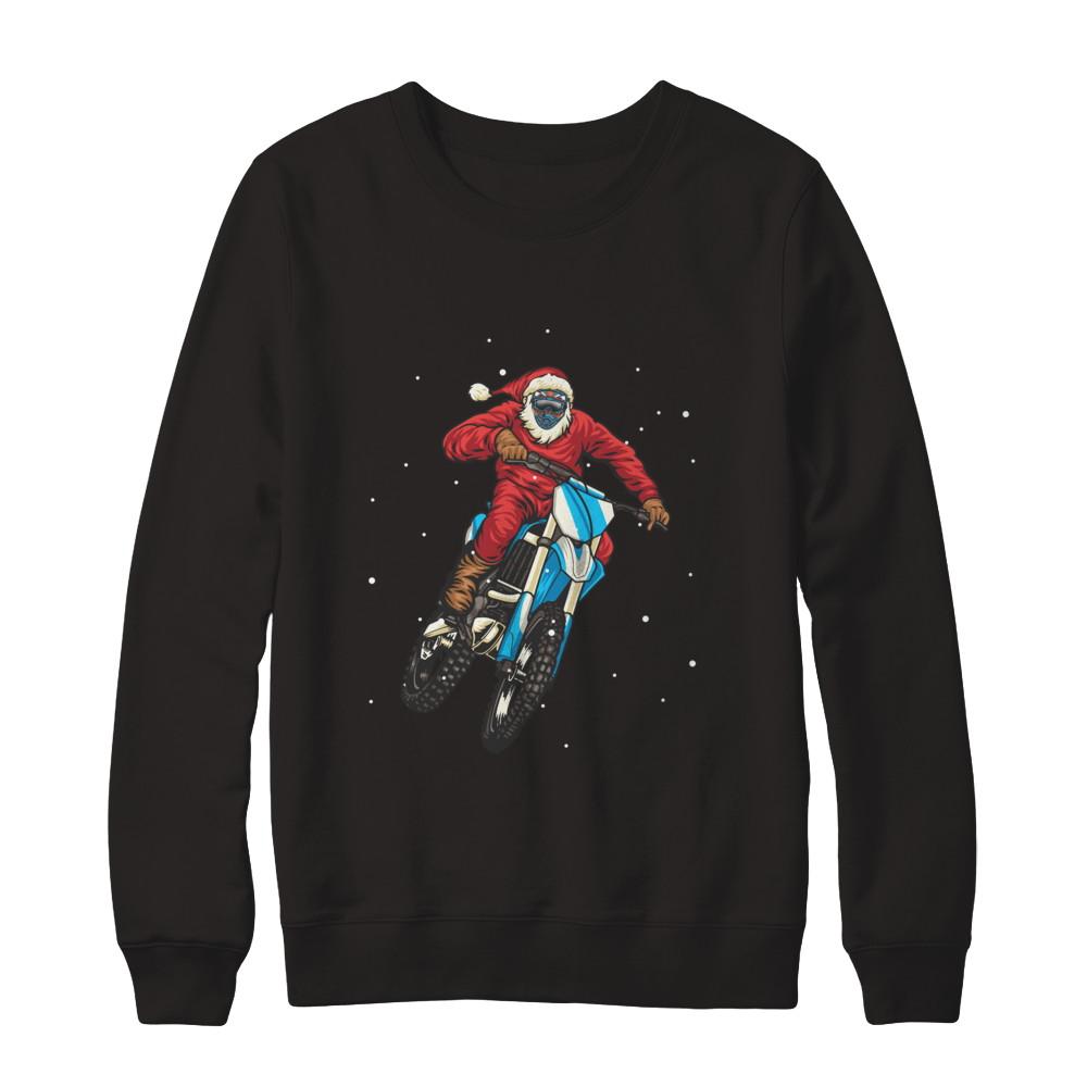 Motocross Christmas Santa Biker-T-Shirt & Sweatshirt-Crewneck Sweatshirt-Black