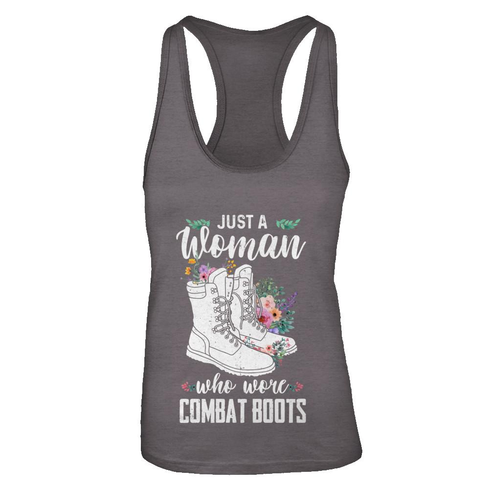 Just A Woman Who Wore Combat Boots Veteran-T-Shirt & Tank Top-Women's Ideal Racerback Tank-Dark Grey