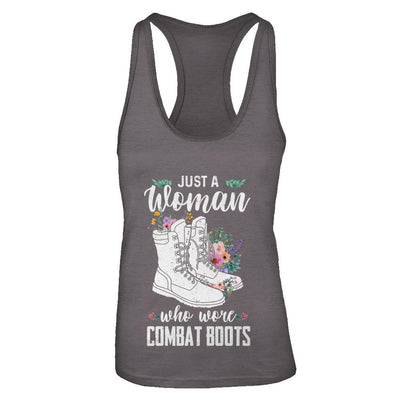 Just A Woman Who Wore Combat Boots Veteran-T-Shirt & Tank Top-Women's Ideal Racerback Tank-Dark Grey