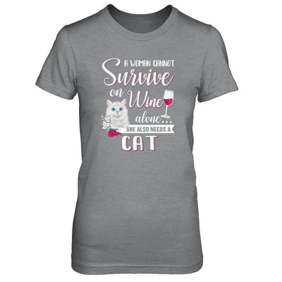 A Woman Can't Survive On Wine Alone Cat-T-Shirt & Tank Top-Women's T-Shirt-Sport Grey