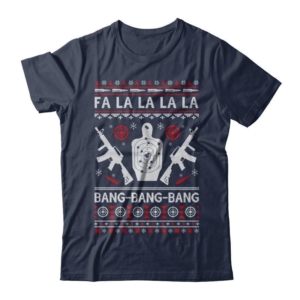 Bang Bang Bang AR-15 Gun Point Ugly Christmas Sweater-T-Shirt & Sweatshirt-Classic T-Shirt-Navy